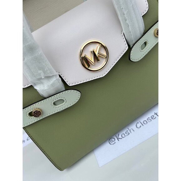 Michael Kors satchel purse carmen medium flap bag color block light sage multi - Picture 11 of 11